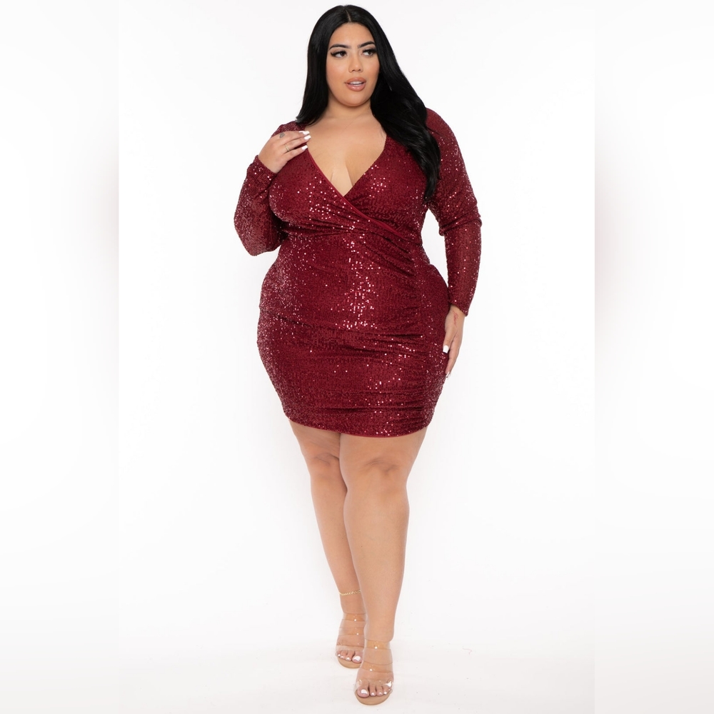 NWOT CurvySense Plus Size Yulianna Sequins Burgundy Dress Size 4XL